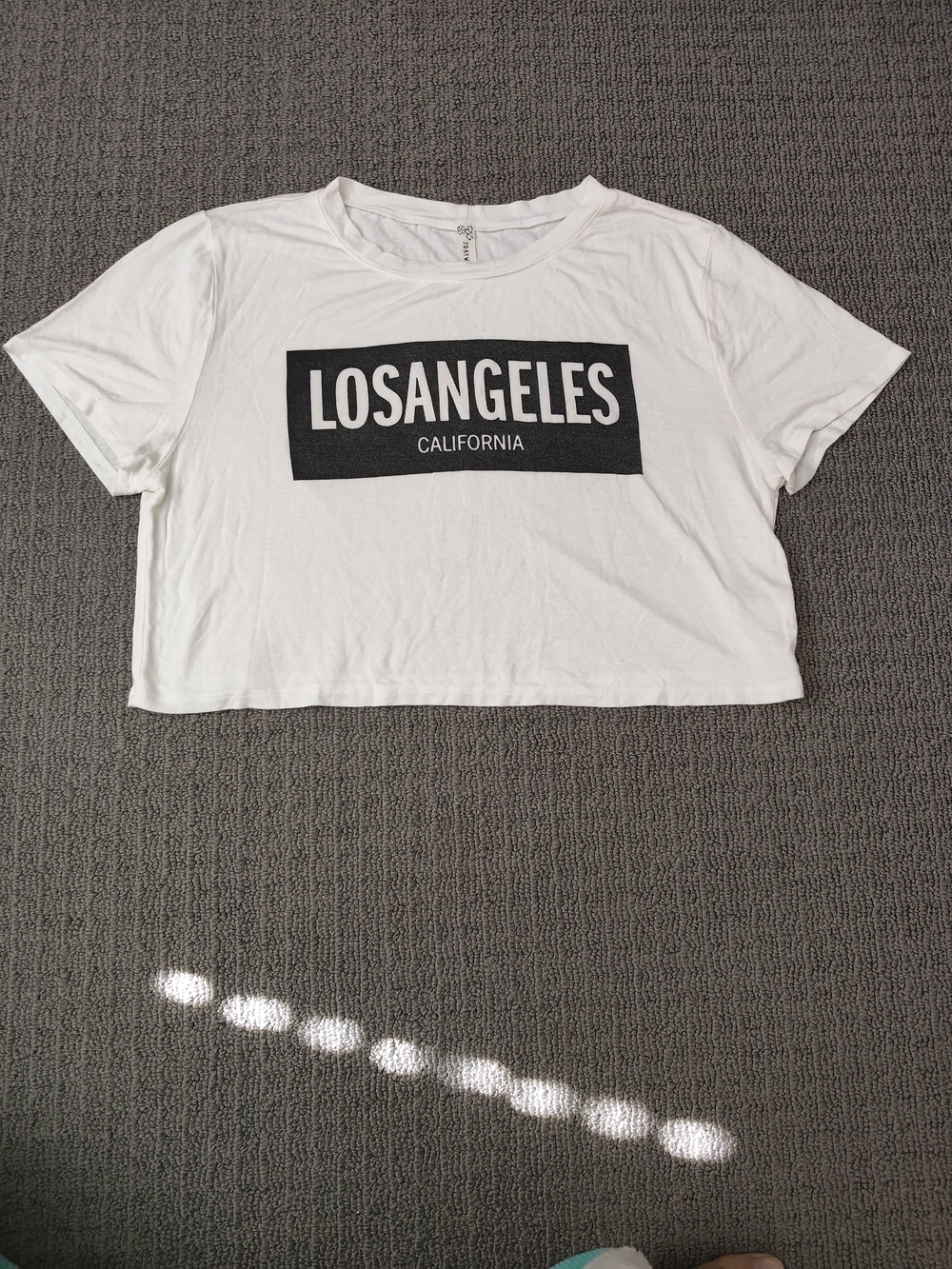 White LOSANGELES Graphic Crop Tee - Women's Casual Top